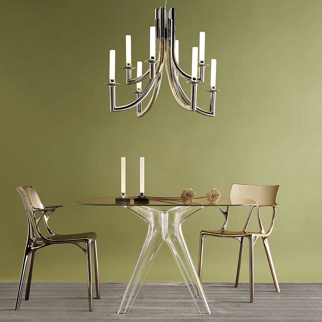 kartell ai metall stuhl bronze mit tisch 102445