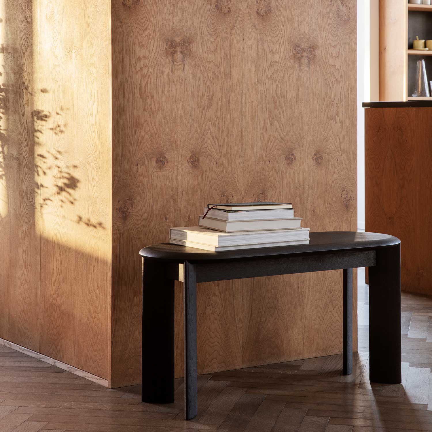 schwarze eiche bevel bank mit buecher 83335