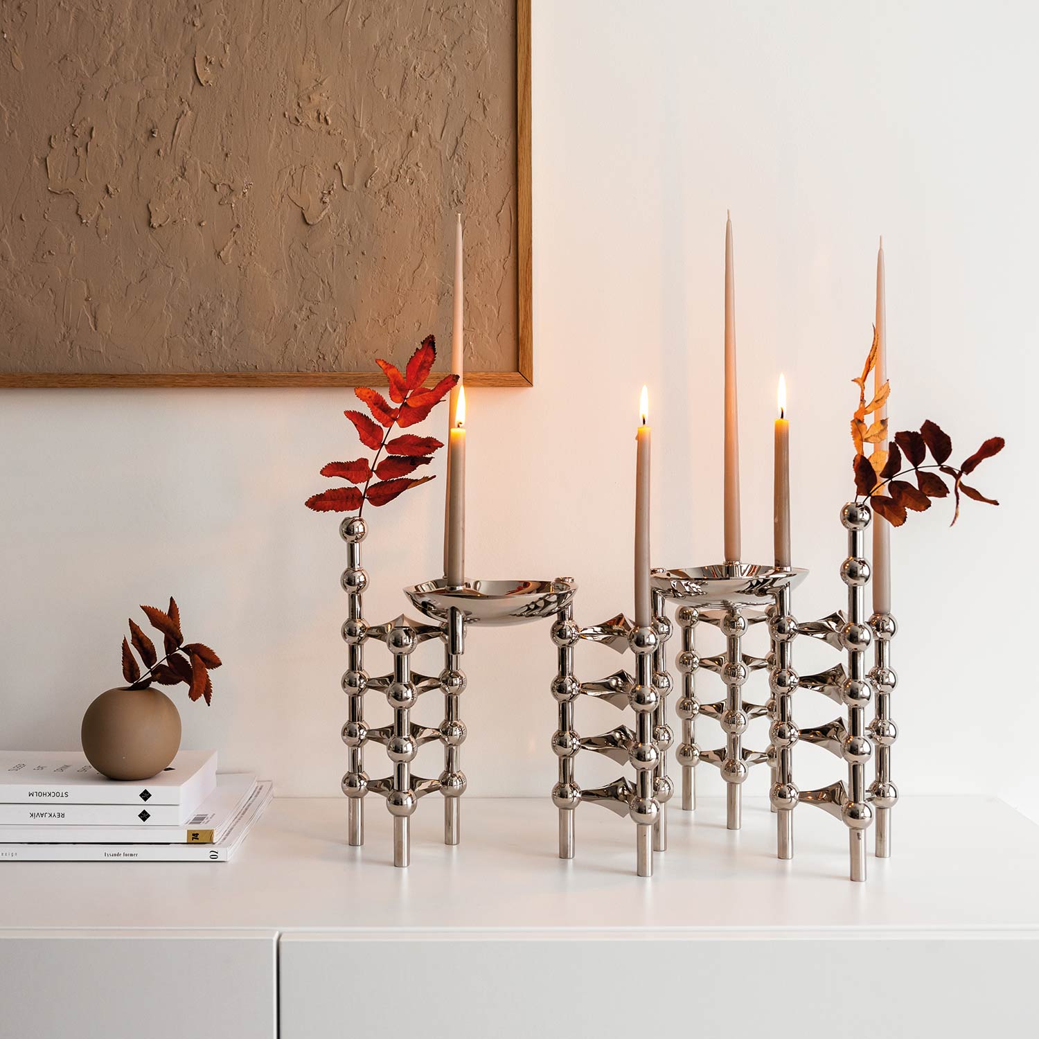 stoff nagel vase chrom herbstdeko 78162