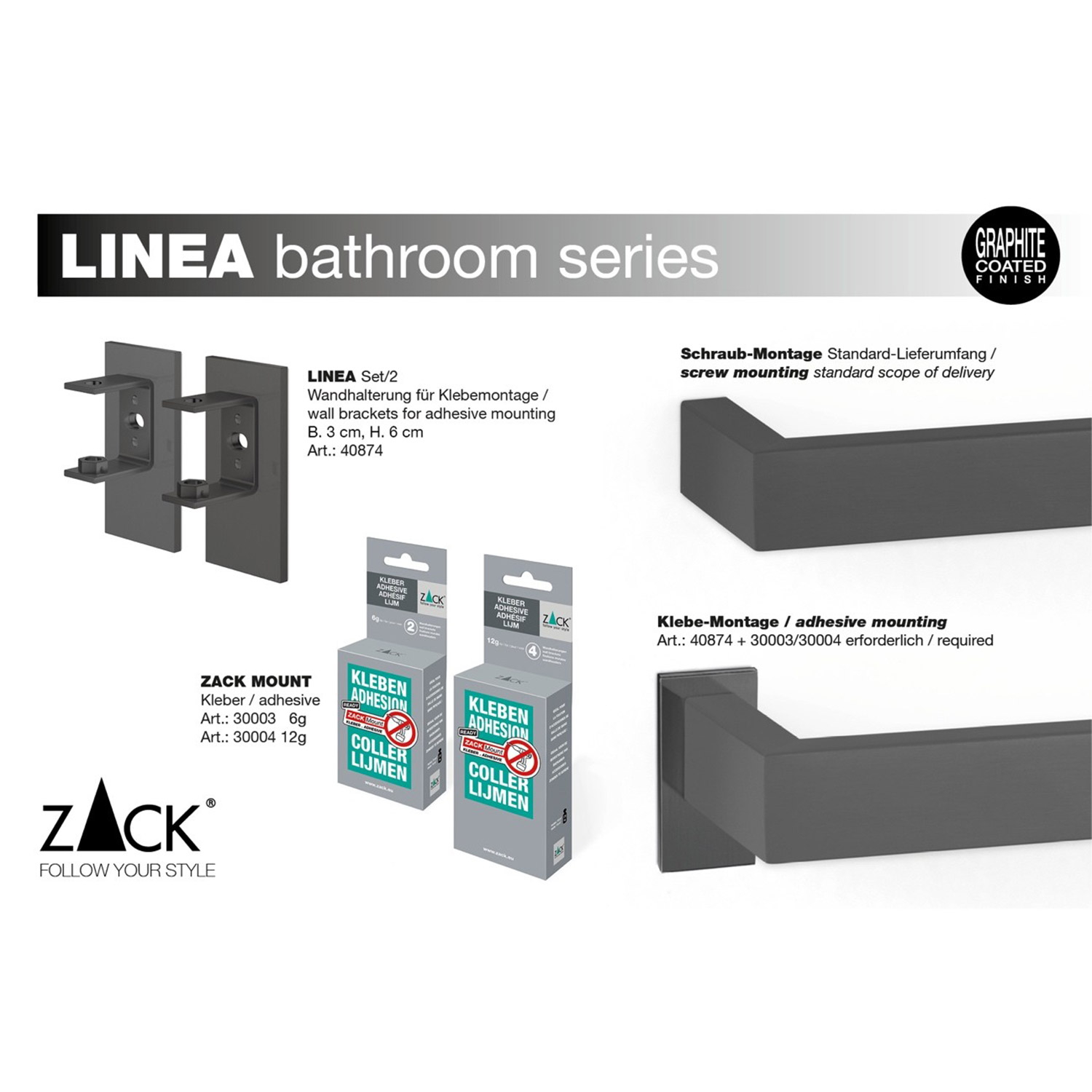 Zack - LINEA Handtuchhaken graphite anti-fingerprint