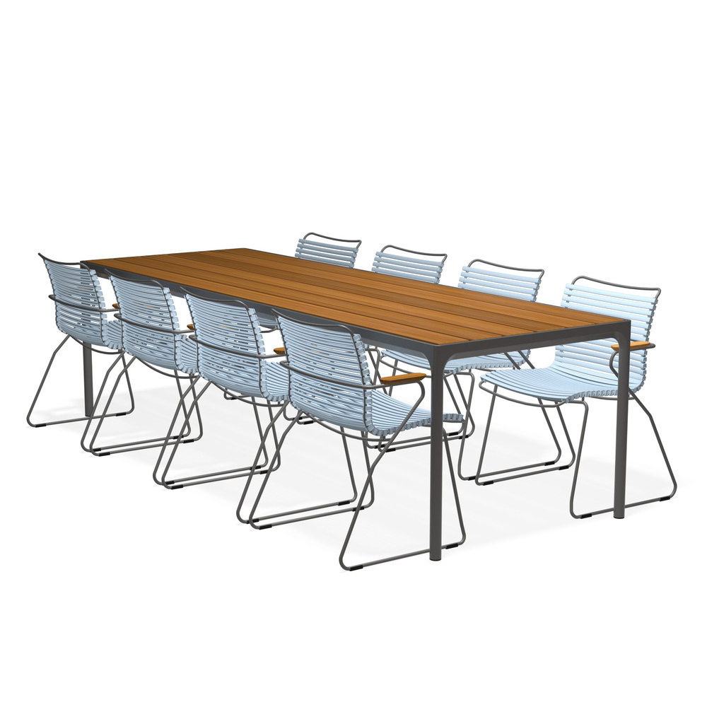 HOUE - Set Four grau 270x90 cm + 8x Click Sessel hellblau