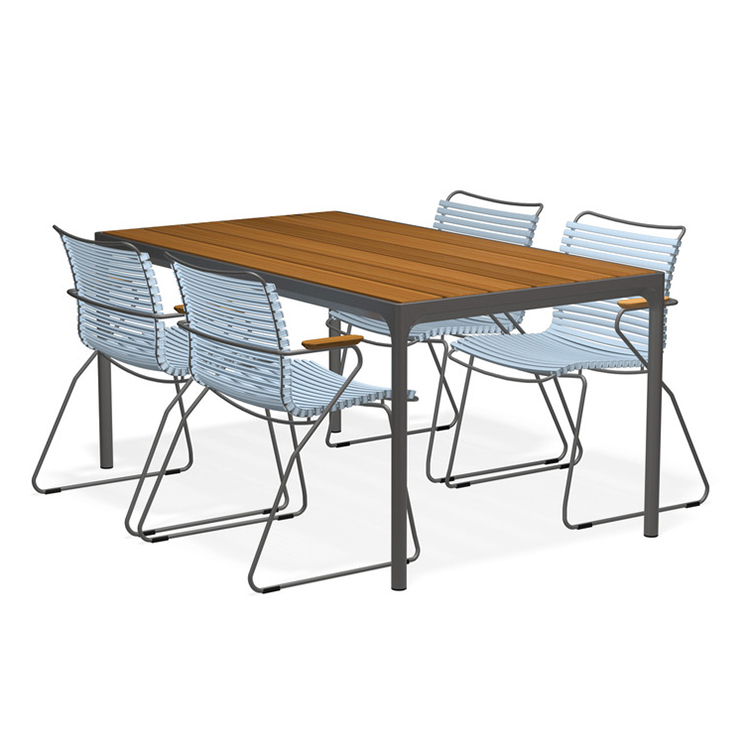 HOUE - Set Four grau 160x90 cm + 4x Click Sessel hellblau