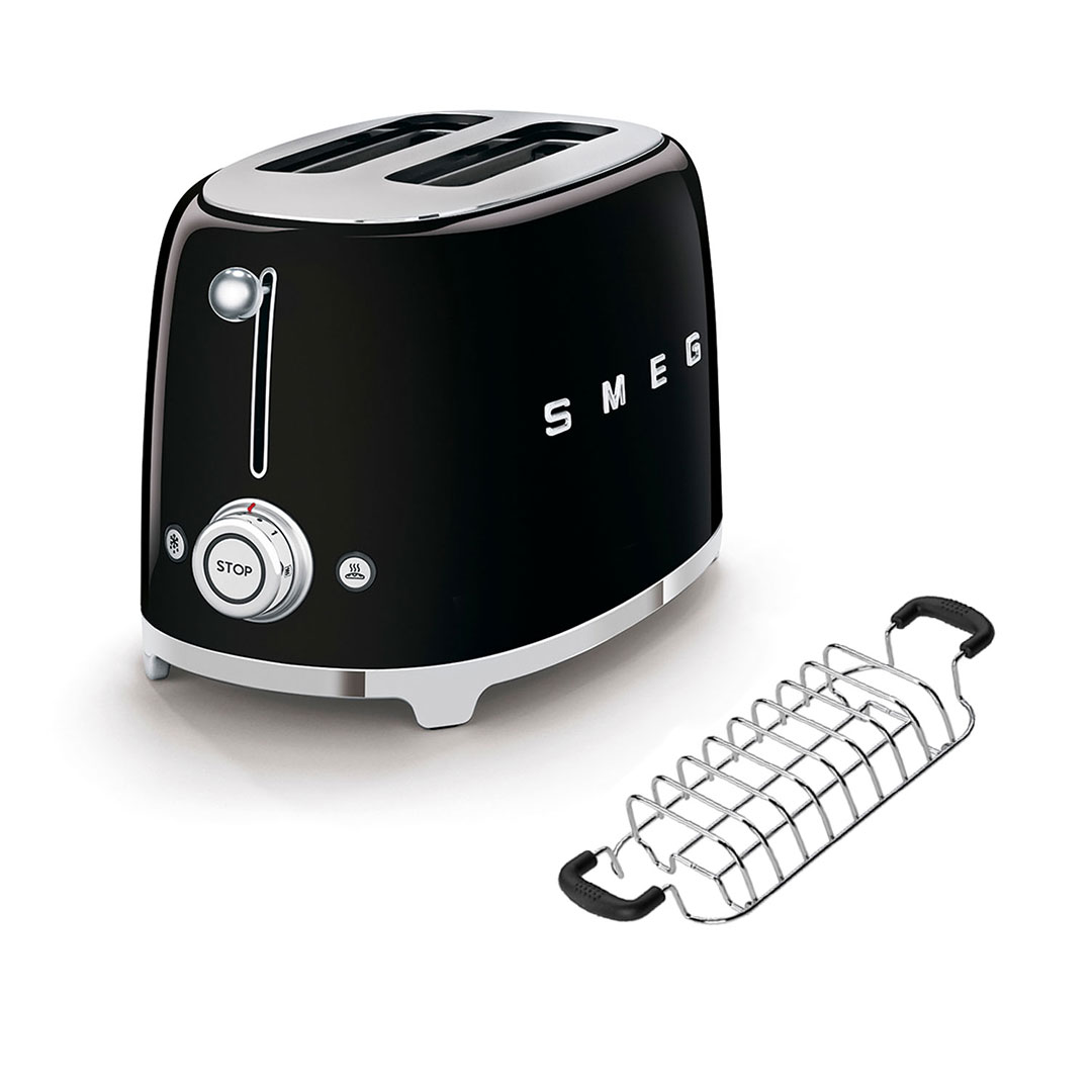schwarz smeg toaster broetchenaufstatz set 55402