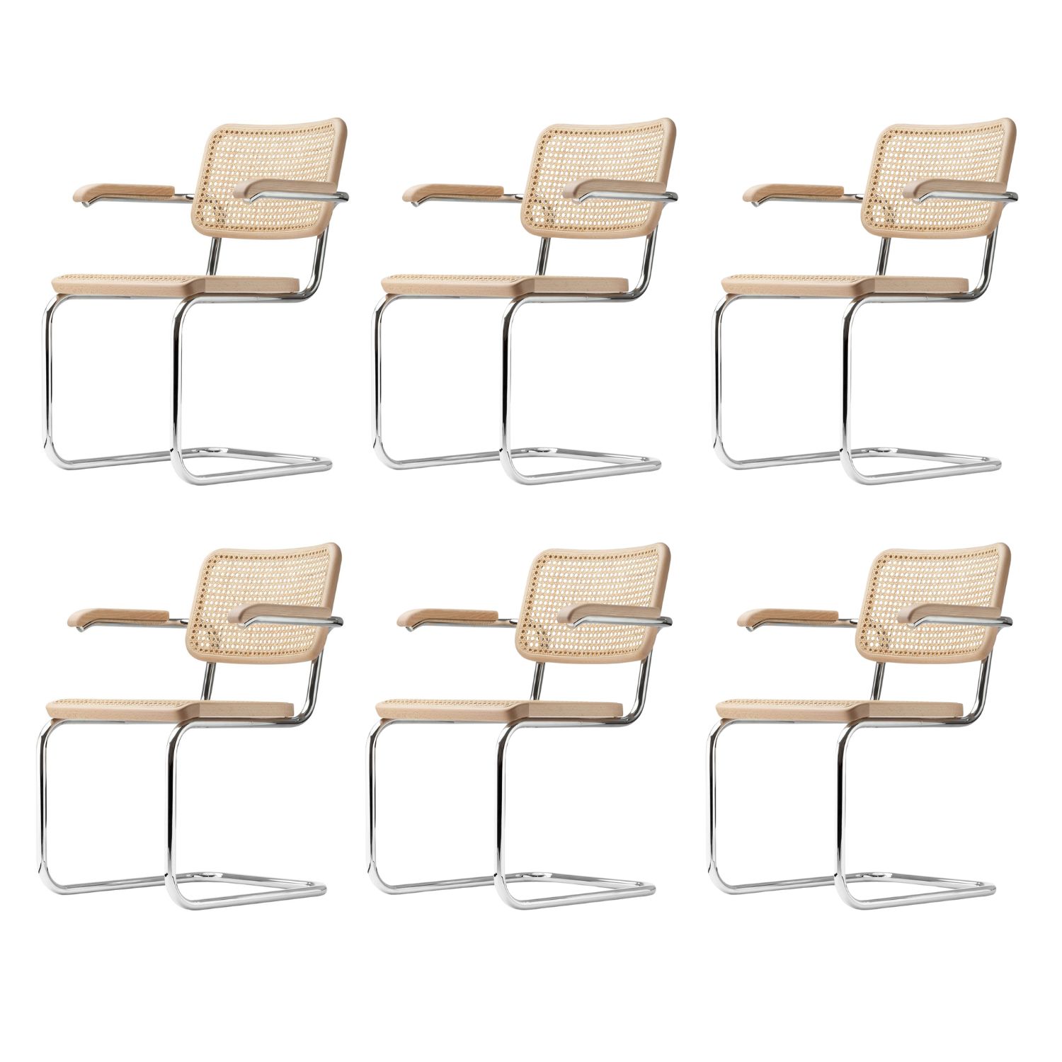 Thonet S64V Freischwinger Stuhl Chrom Buche klar 6er Set 103317