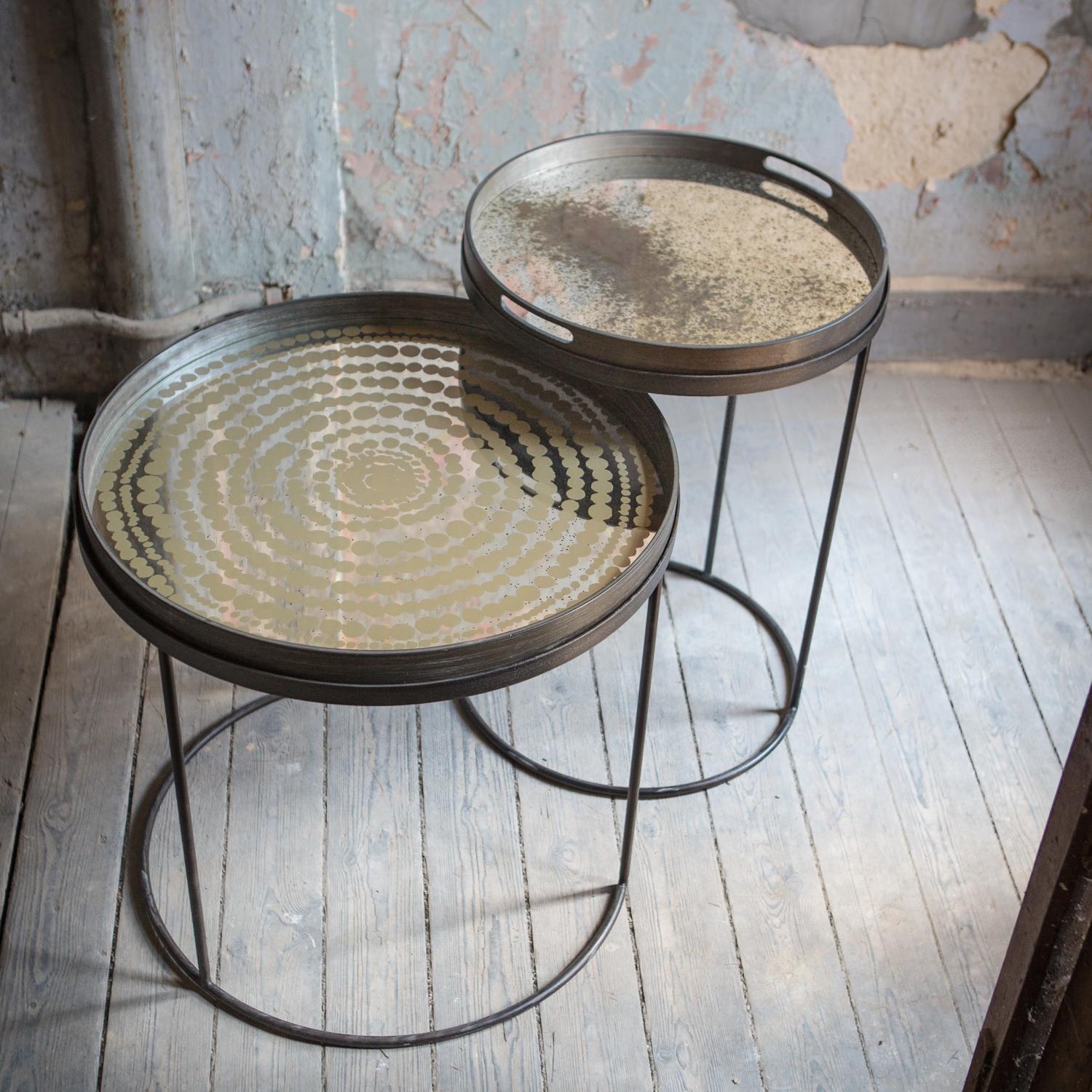 Ethnicraft Notre Monde 20373, 20301 Tablett Gold beaded mirror, heavy aged mirror