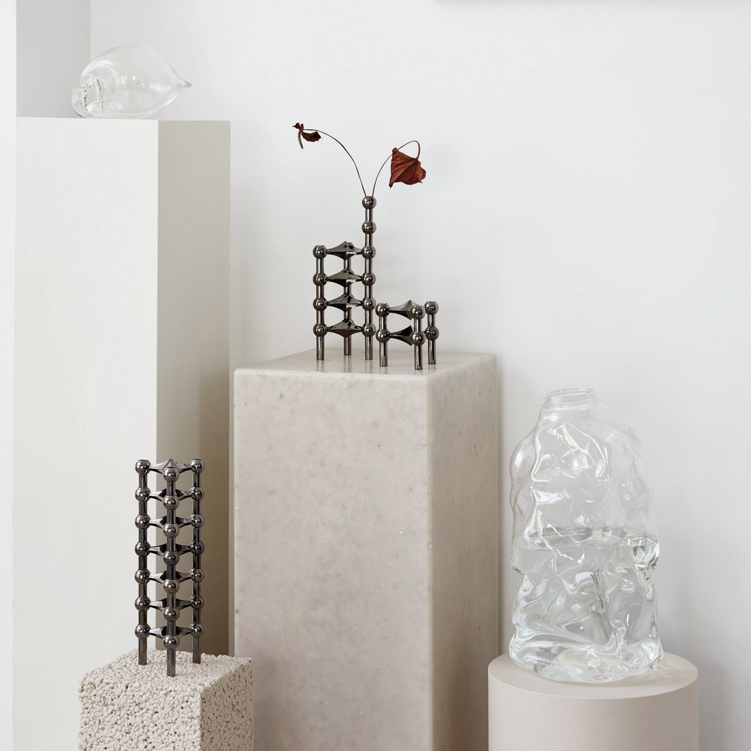 stoff nagel kerzenhalter schwarz chrom ambiente podeste 86415