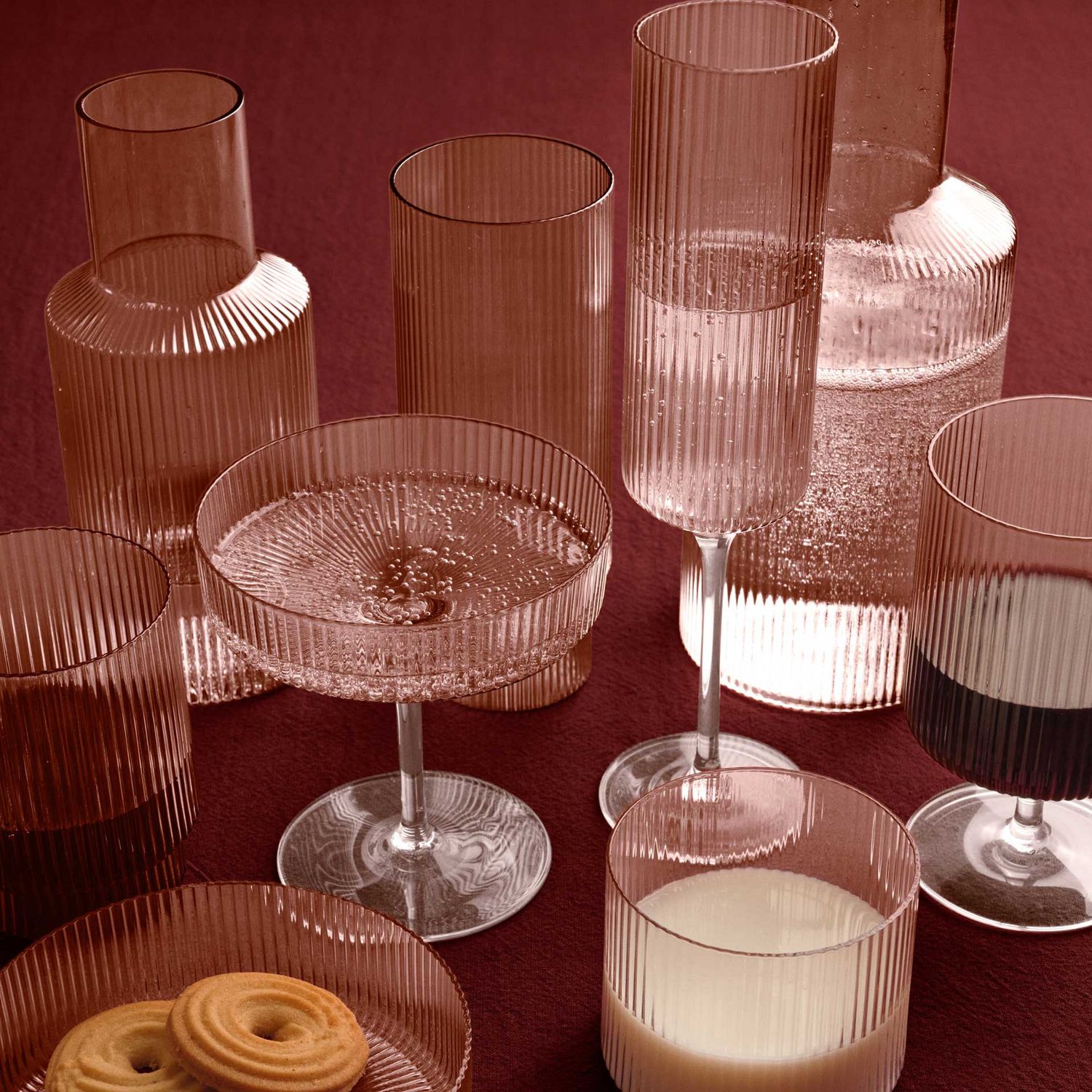 Ferm Living - Ripple Champagnerschalen 2er Set blush
