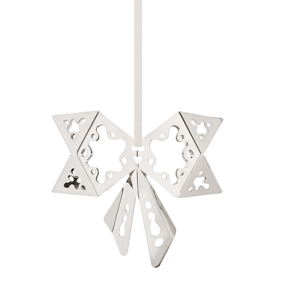 georg jensen weihnachtsornament schleife silber band off white 84975