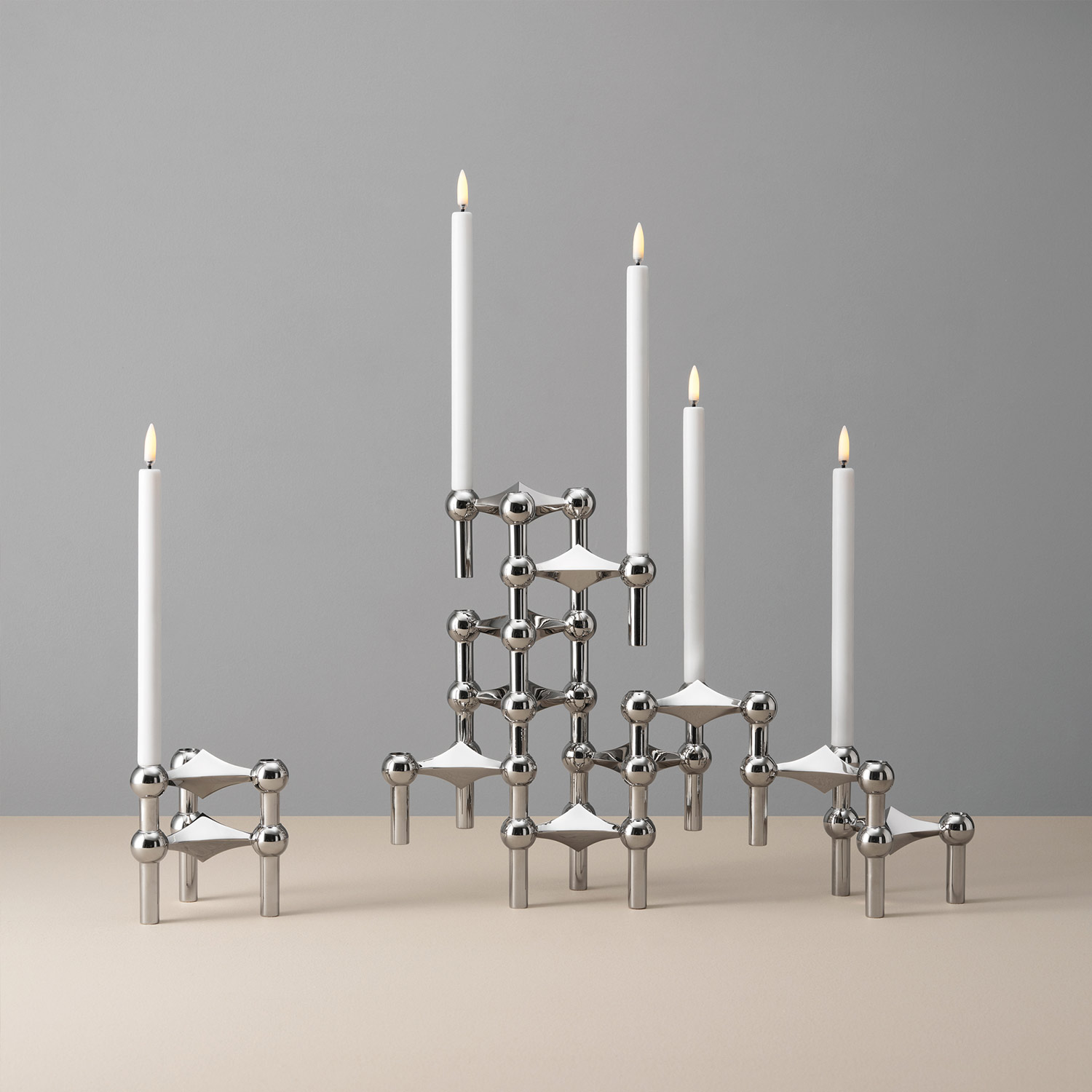 Stoff Nagel LED Kerzen weiss ambiente silber kerzenstaender 86457