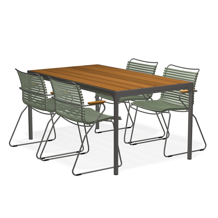 HOUE - Set Four grau 160x90 cm + 4x Click Sessel olivgrün