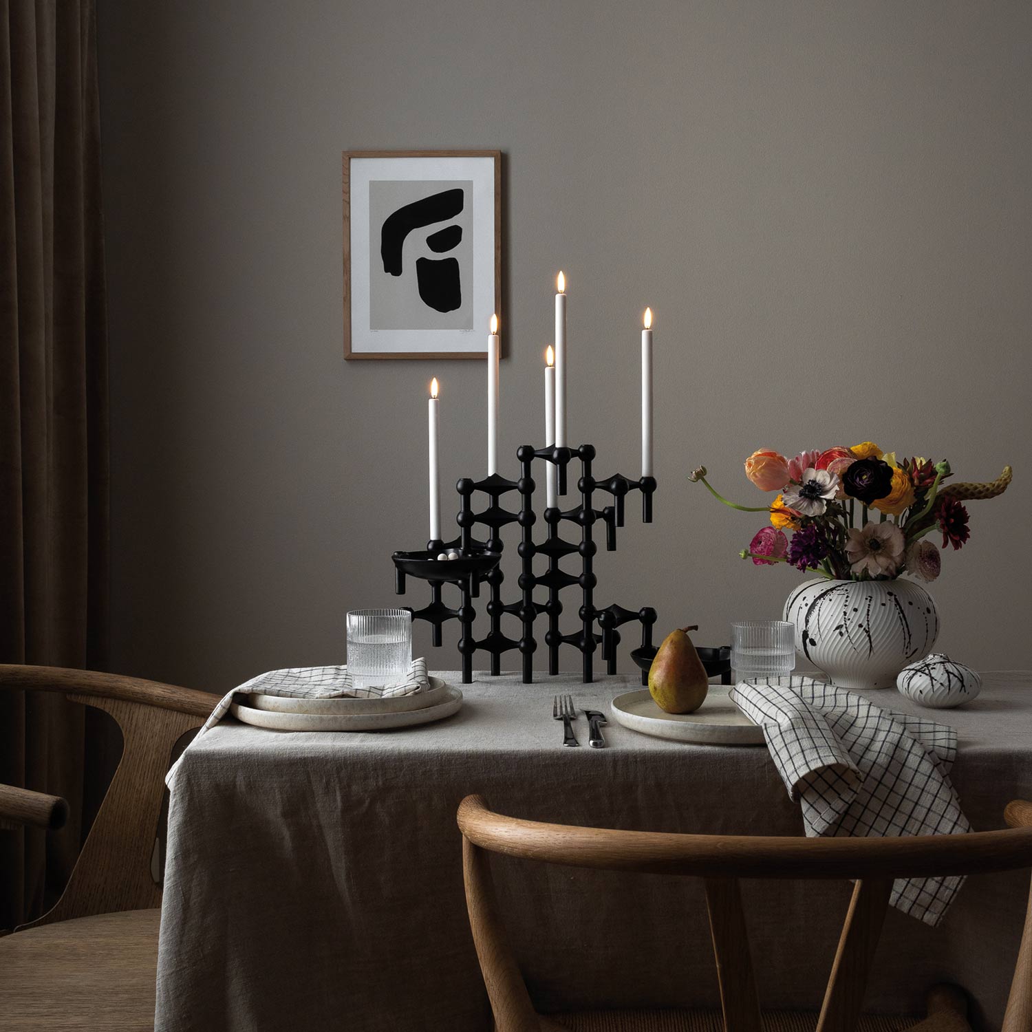 Stoff Nagel LED Kerzen weiss ambiente schearz 86455