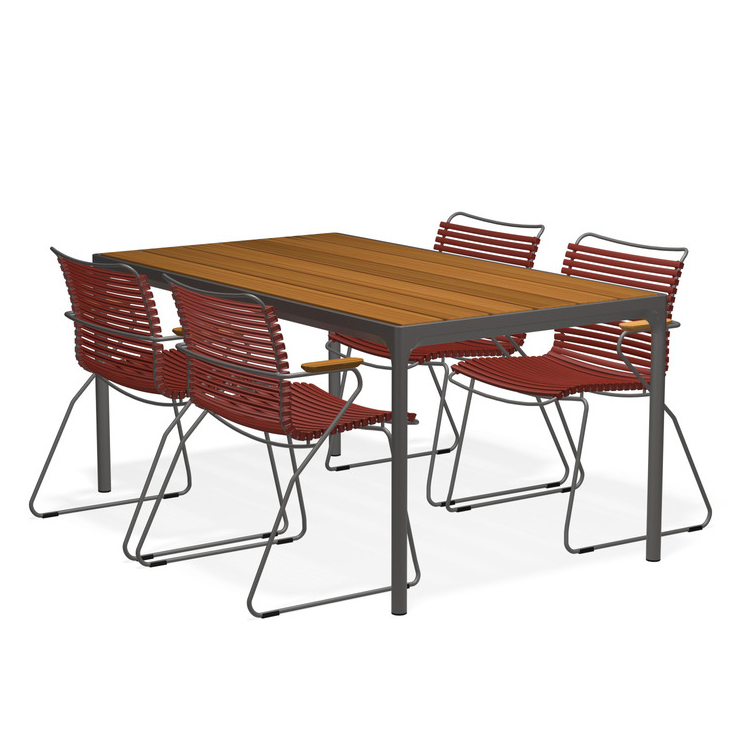 HOUE - Set Four grau 160x90 cm + 4x Click Sessel paprika