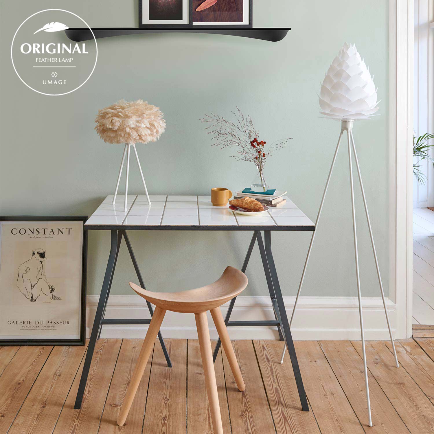 umage eos light brown tripod tischleuchte original feather 75727