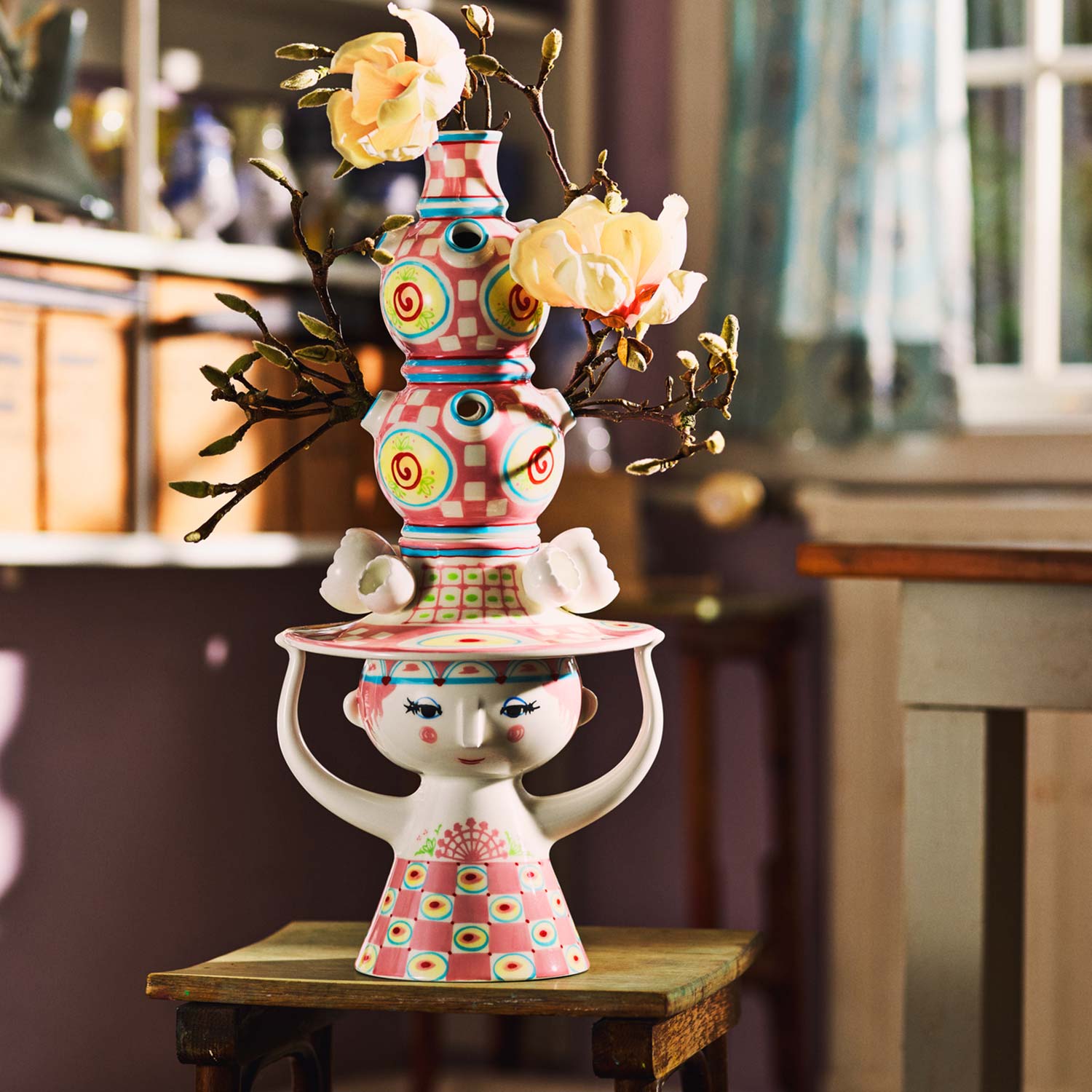 Björn Wiinblad - Lady mit Hut Kerzenständer pink 16 cm