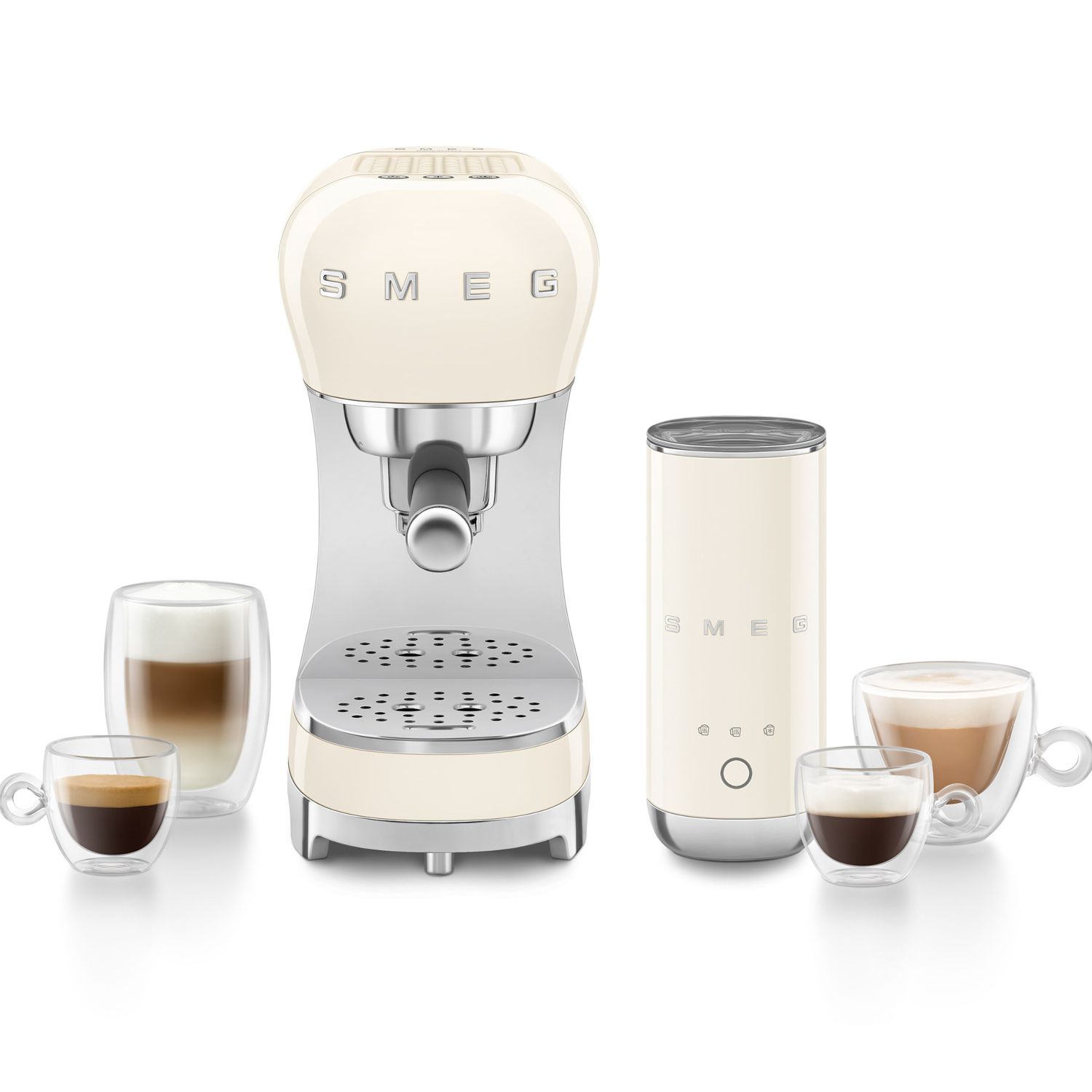 SMEG - Siebträgermaschine und Milchaufschäumer ECF12 creme