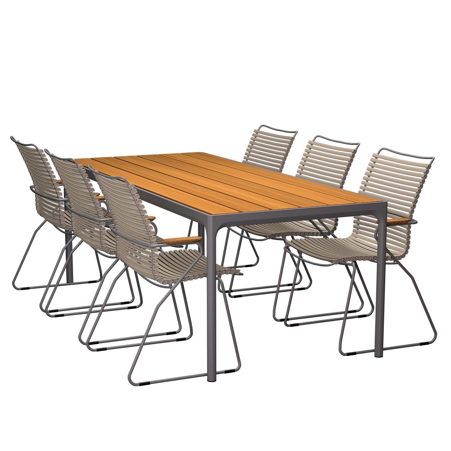 HOUE - Set Four Tisch grau 210x90 cm + 6x Click Outdoorstuhl