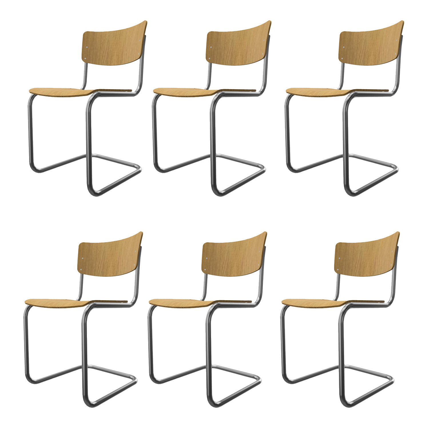 Thonet - S43 Freischwinger chrom / eiche natur 6er Set