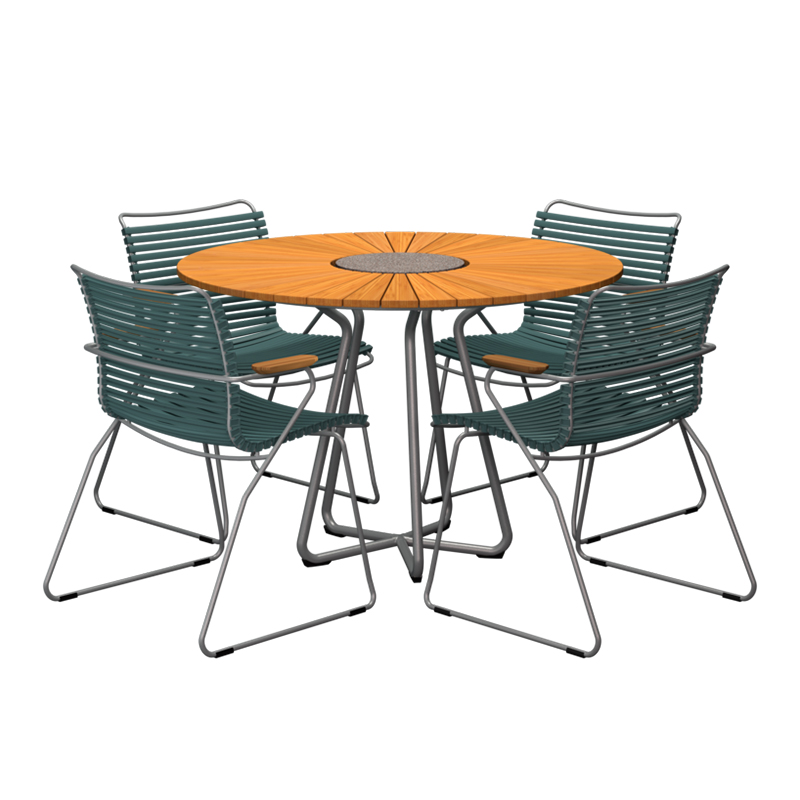 HOUE - Set Circle Tisch Ø110 cm + 4x Click Sessel pine green