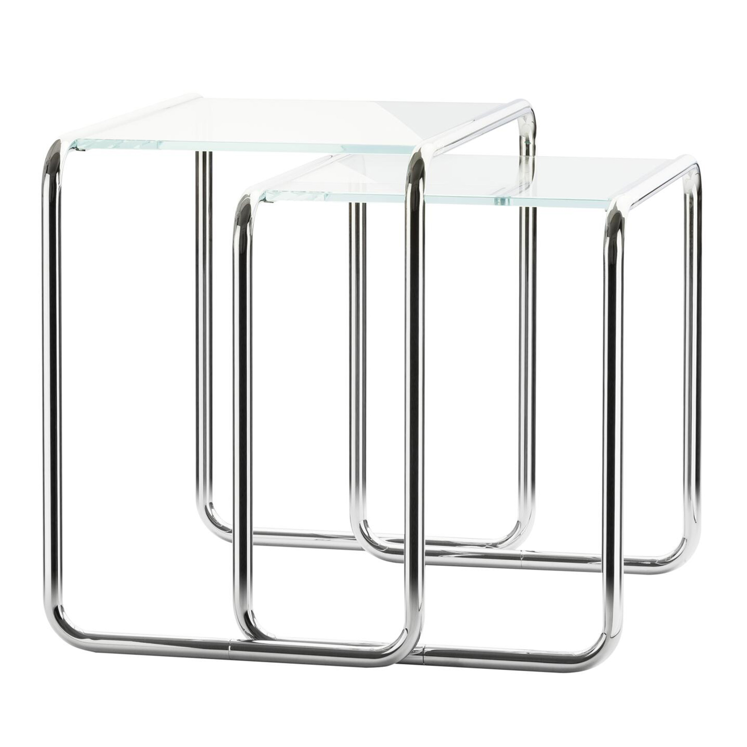 Thonet - Set B9a+b Tische chrom / Glas weiß Diamentenschliff