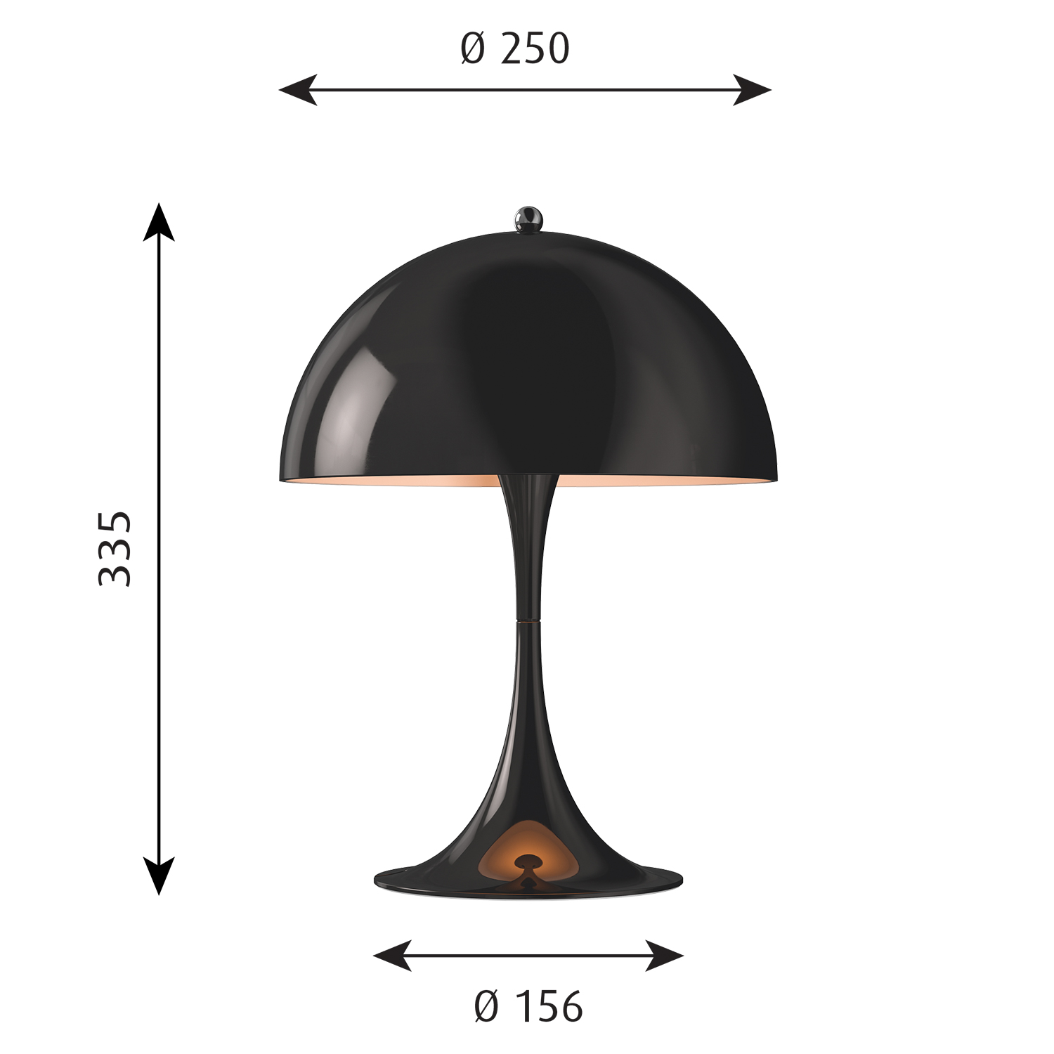 Louis Poulsen Panthella 250 Tischleuchte schwarz abmessungen 106093
