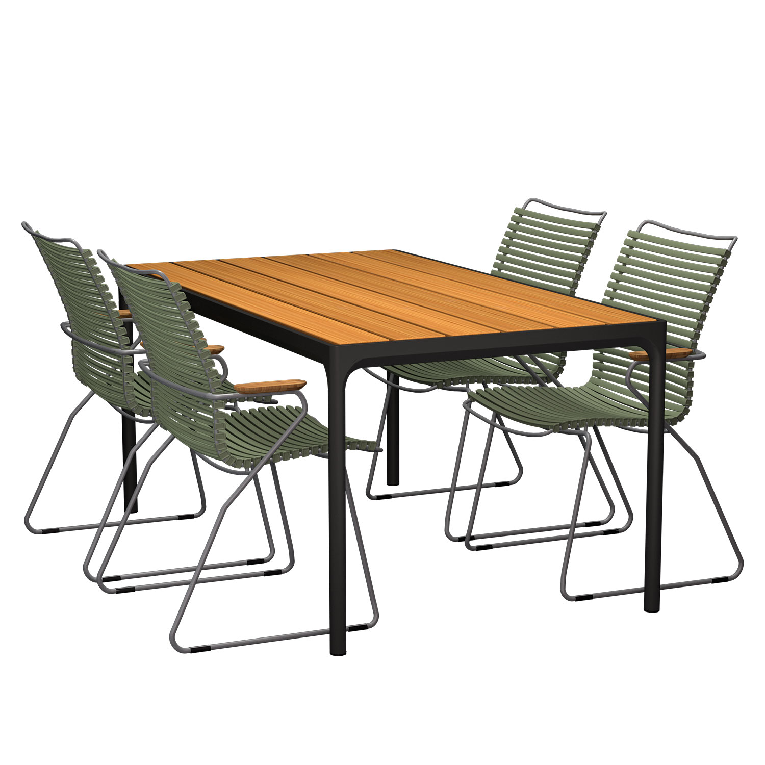 HOUE - Set Four schwarz 160x90 + 4x Click S. hoch olivgrün