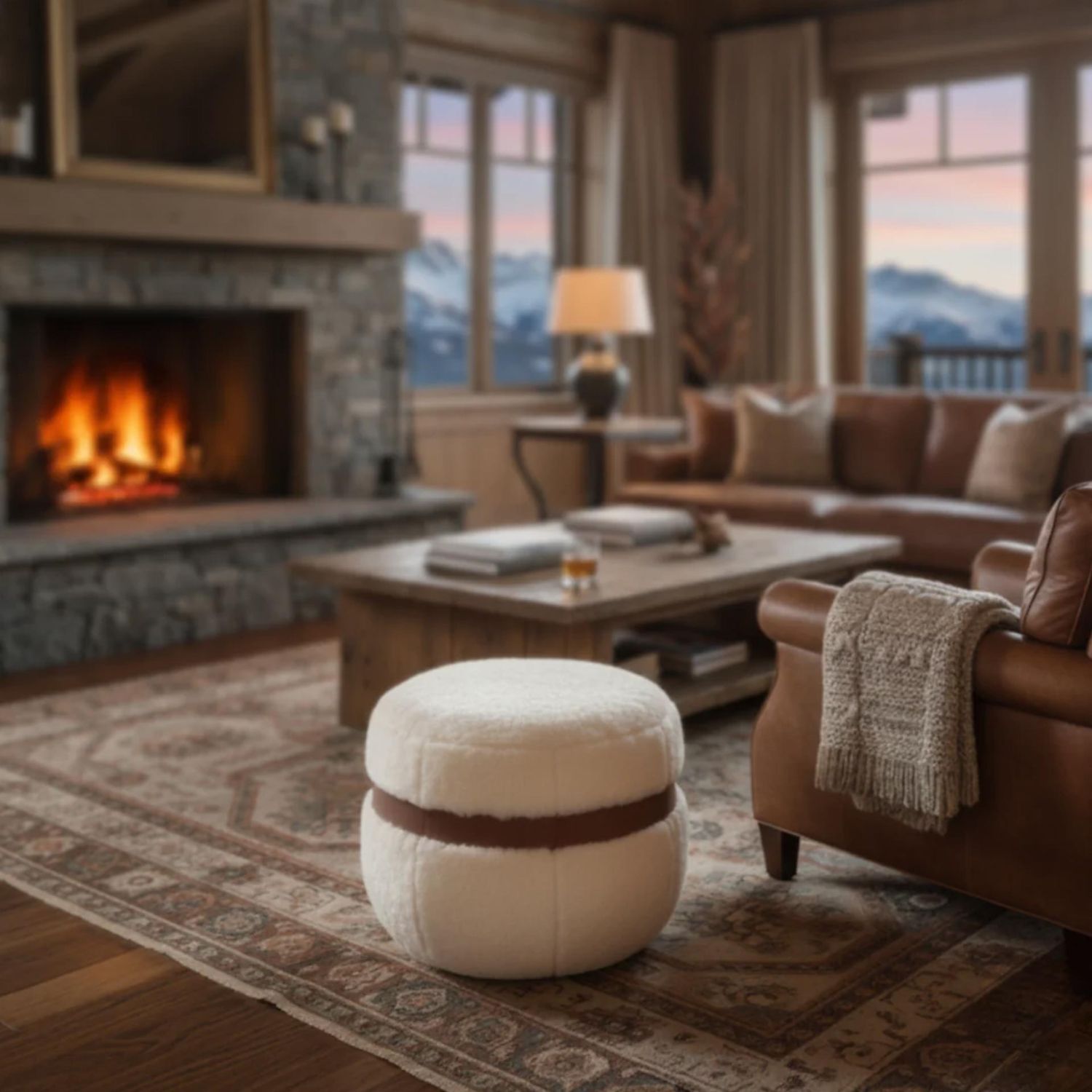 Cuero - Sheepskin Pouf rund cloud