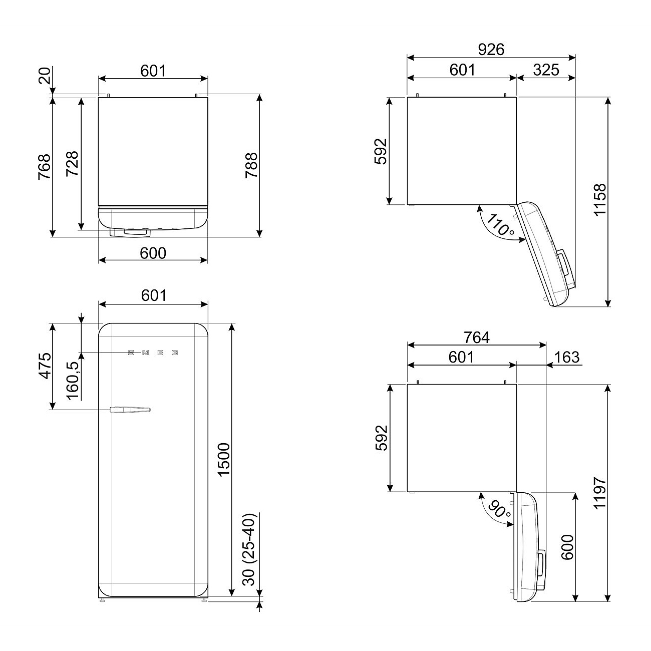 smeg kuehlschrank FAB28 technischezeichung 55096