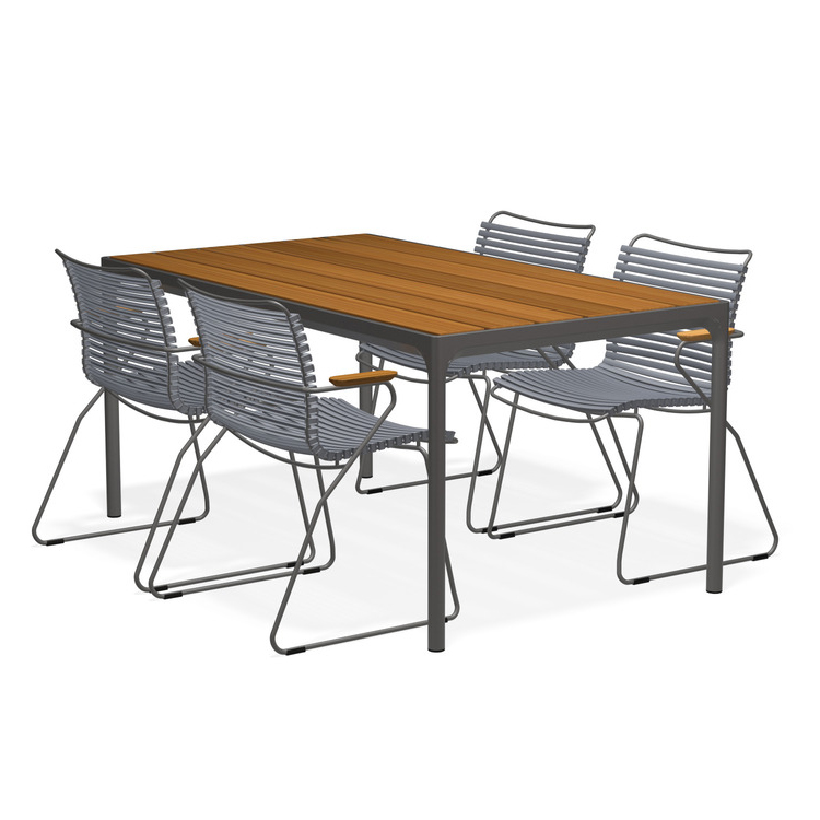 HOUE - Set Four Tisch grau 160x90 cm + 4x Click Outdoorsesse