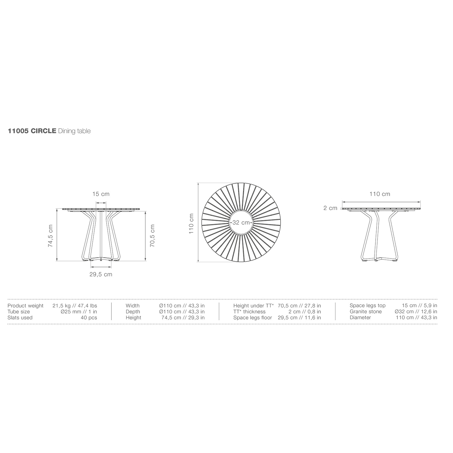 houe circle tisch 110cm abmessungen 92758