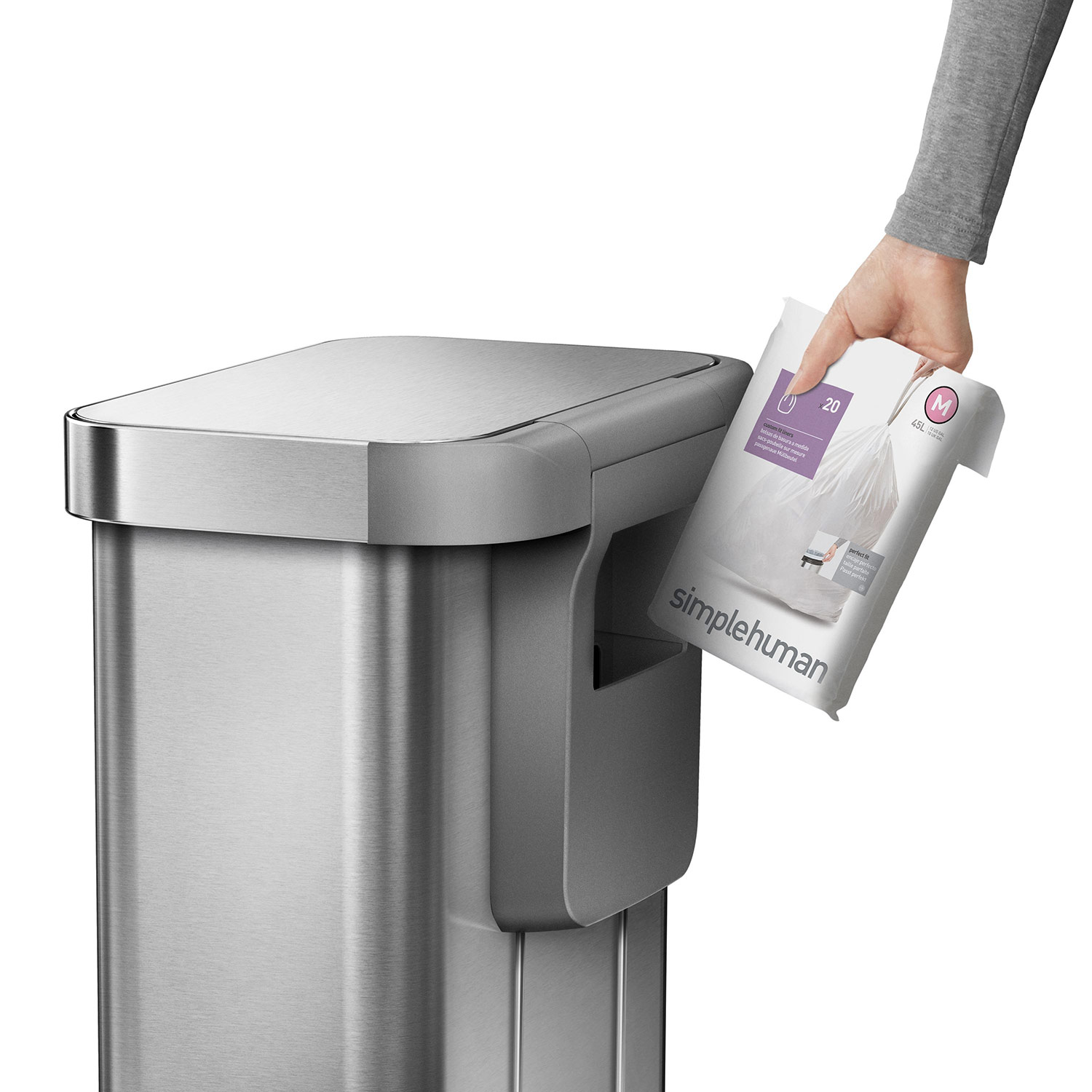 simplehuman treteimer 45 l gebuerstet beutelfach aussen 98306