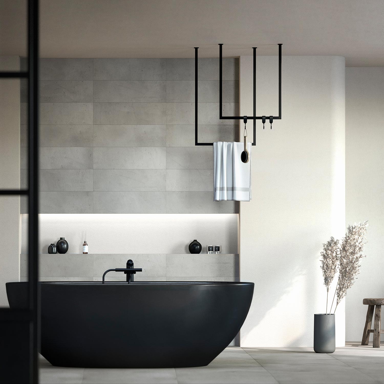 metallbude tensi handtuchhalter schwarz eckig decke 2 er set badewanne 96934