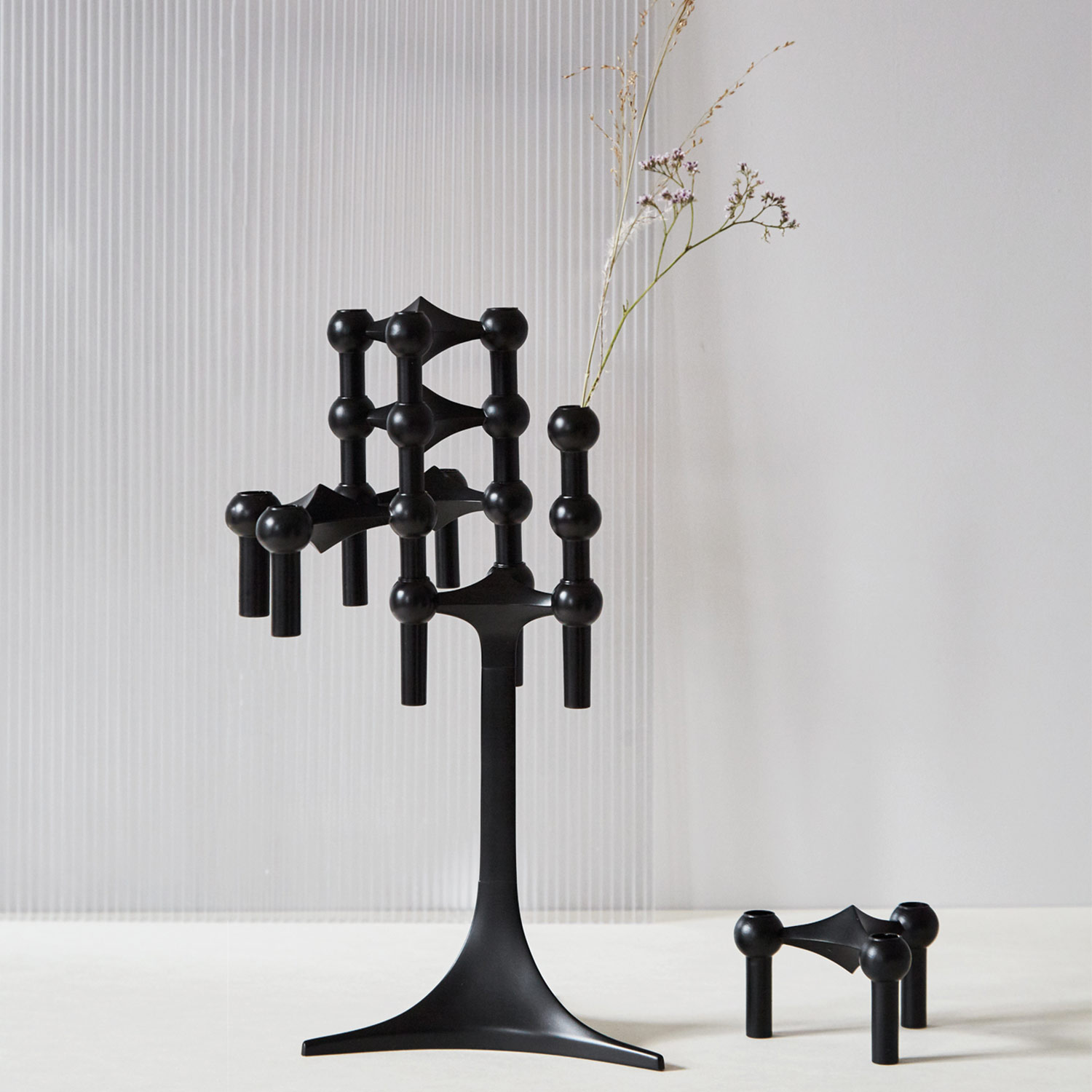 stoff nagel standfuss schwarz kerzenleuchter 78141