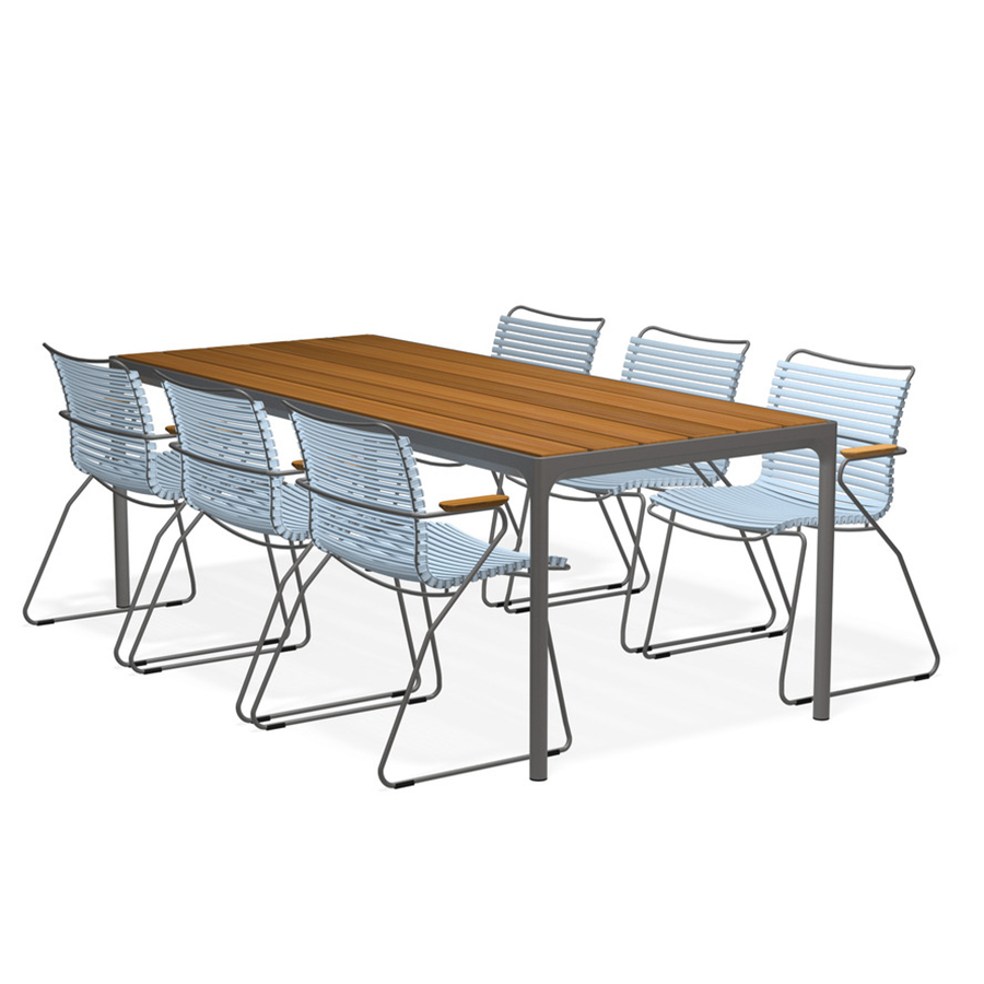 HOUE - Set Four grau 210x90 cm + 6x Click Sessel hellblau