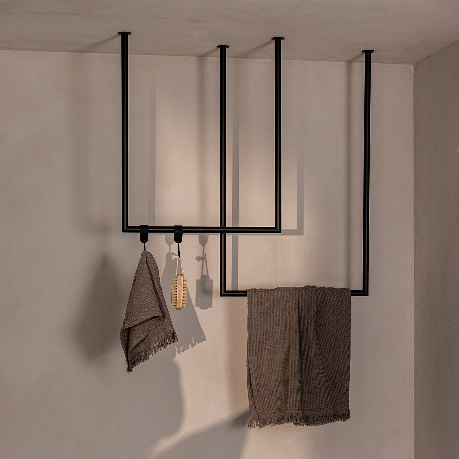 metallbude tensi handtuchhalter schwarz eckig decke 2 er set badezimmer 96924