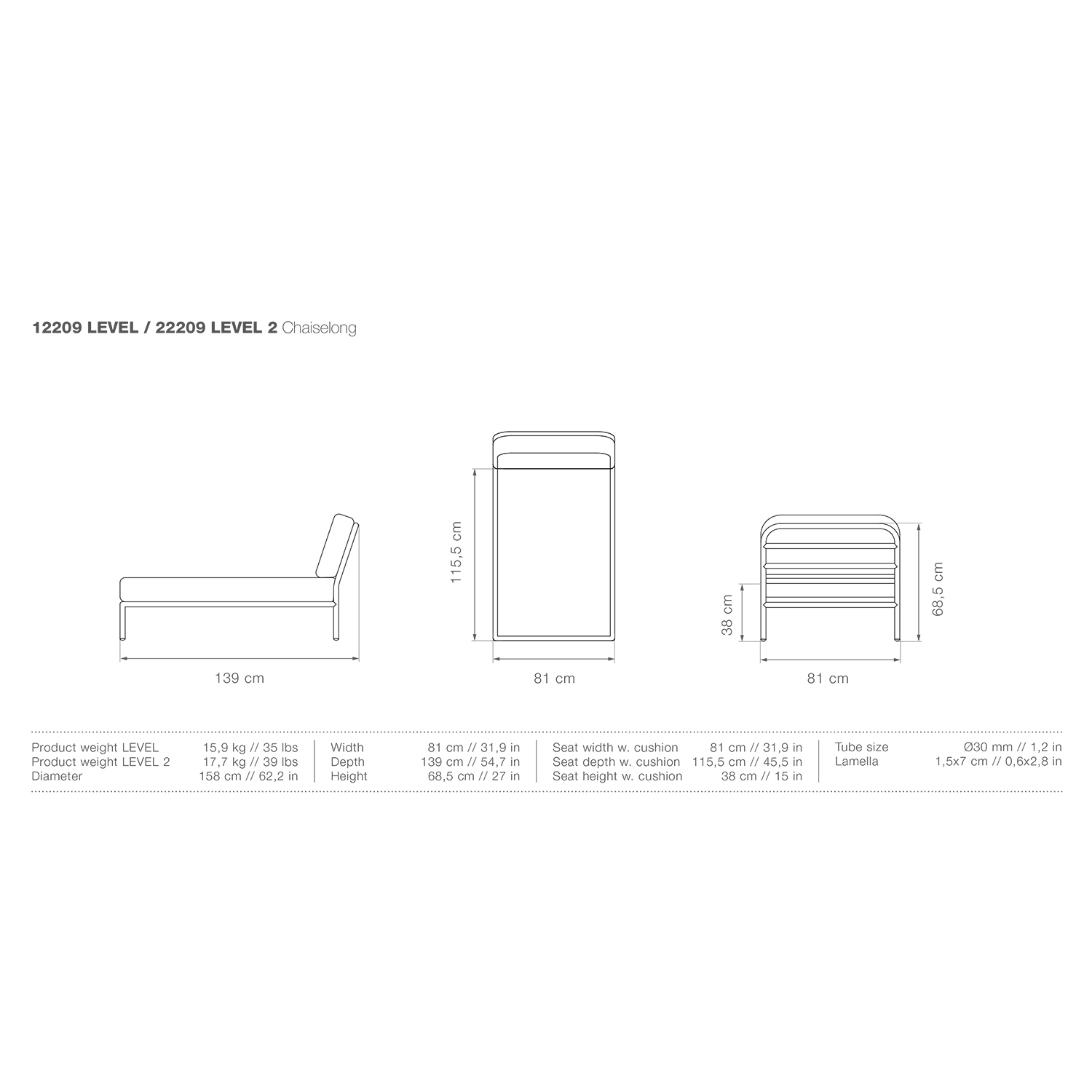 houe level2 chaiselong abmessungen 93294