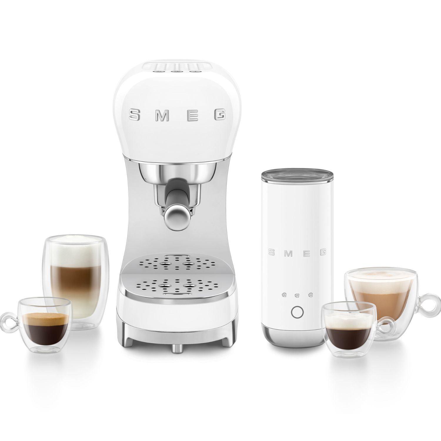 SMEG - Siebträgermaschine und Milchaufschäumer ECF12 weiß