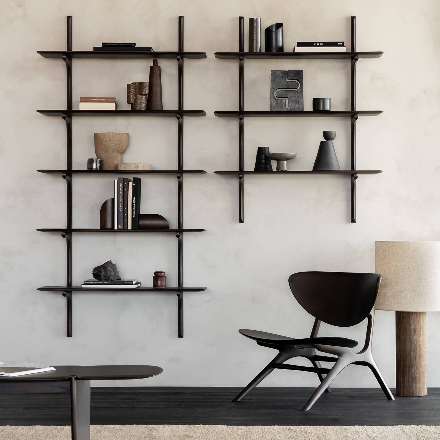 ethnicraft pi wandregal 3 einlegeboeden dunkelbraun wohnzimmer 97396