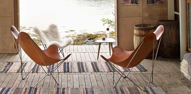 Butterfly Chair Leder im Wohnzimmer