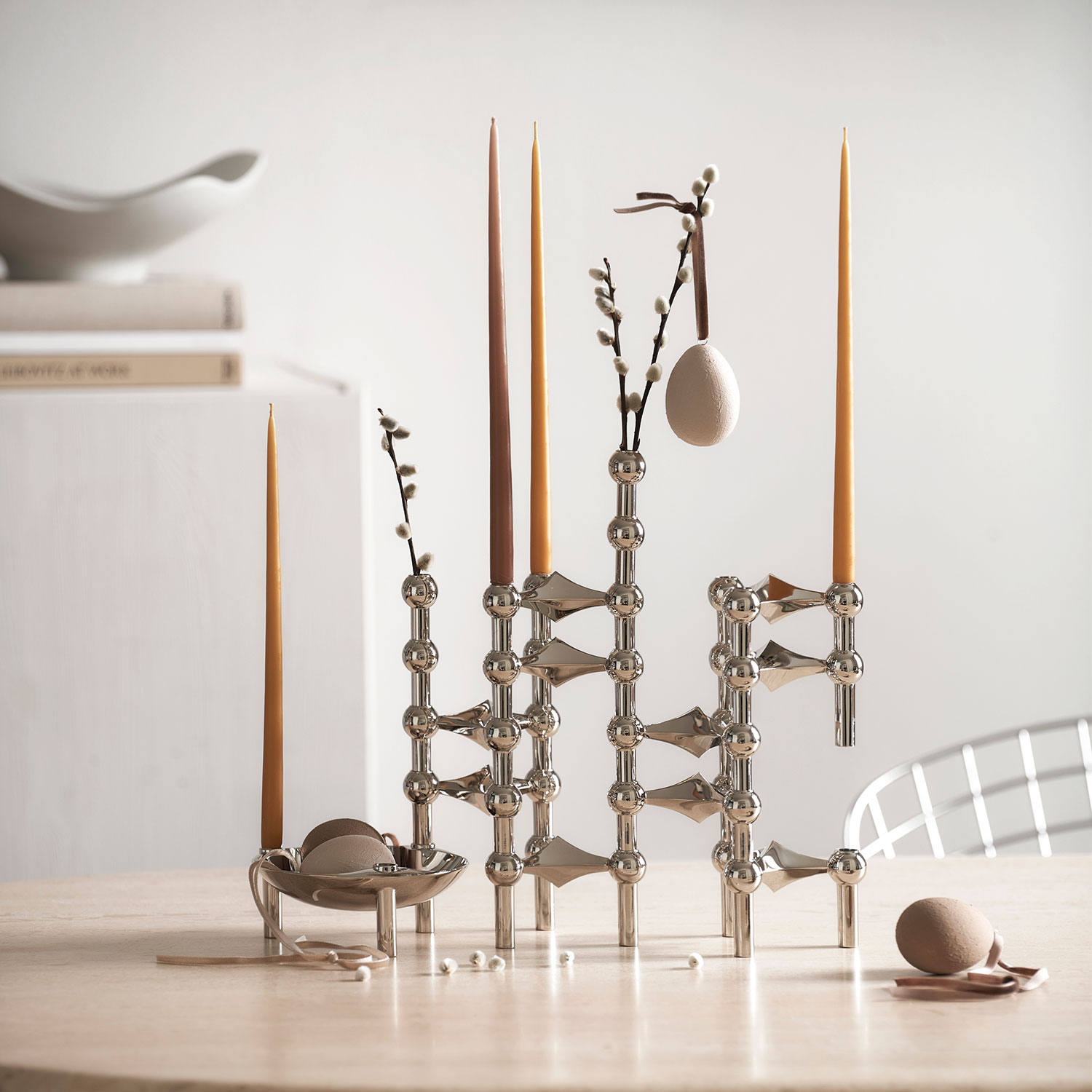 stoff nagel vase chrom kerze 78160