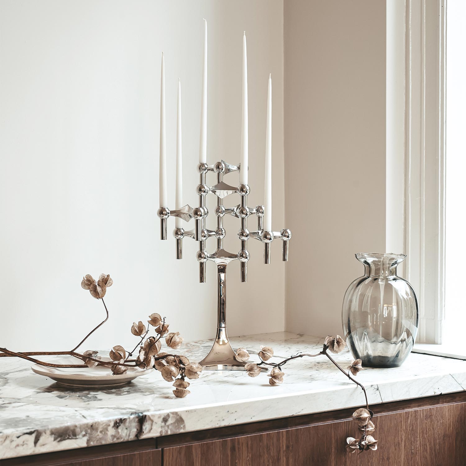 stoff nagel kerzenhalter standfuss chrom 78259