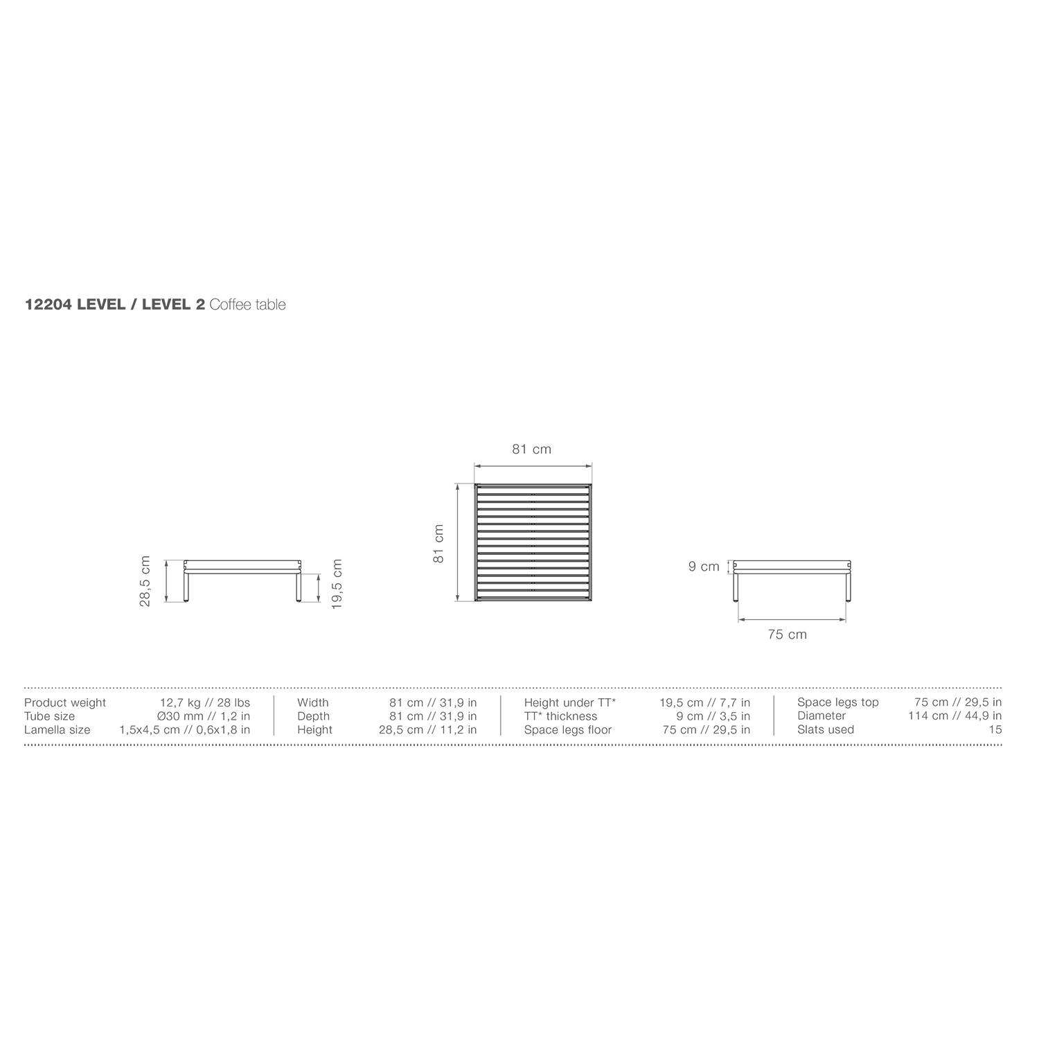 houe level coffeetable 12204 0351 abmessungen 93245