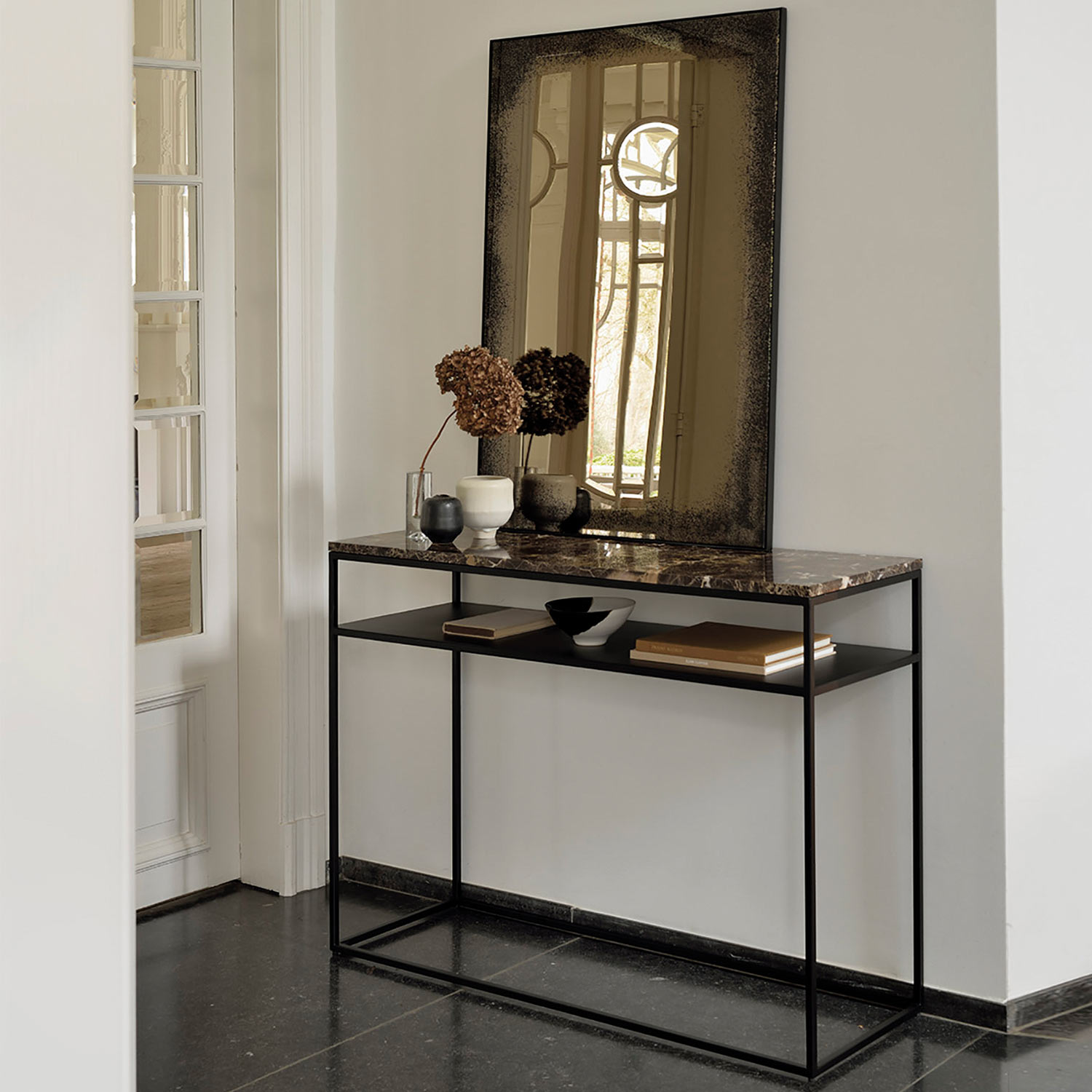 ethnicraft stone konsole dunkler emperador marmor ambiente spiegel 88032