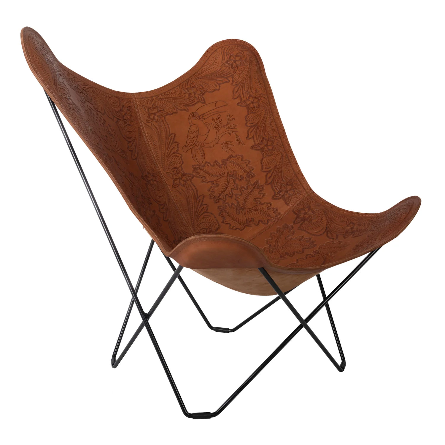 Cuero - Forgotten Jungle Hand-Carved Leather Butterfly Chair