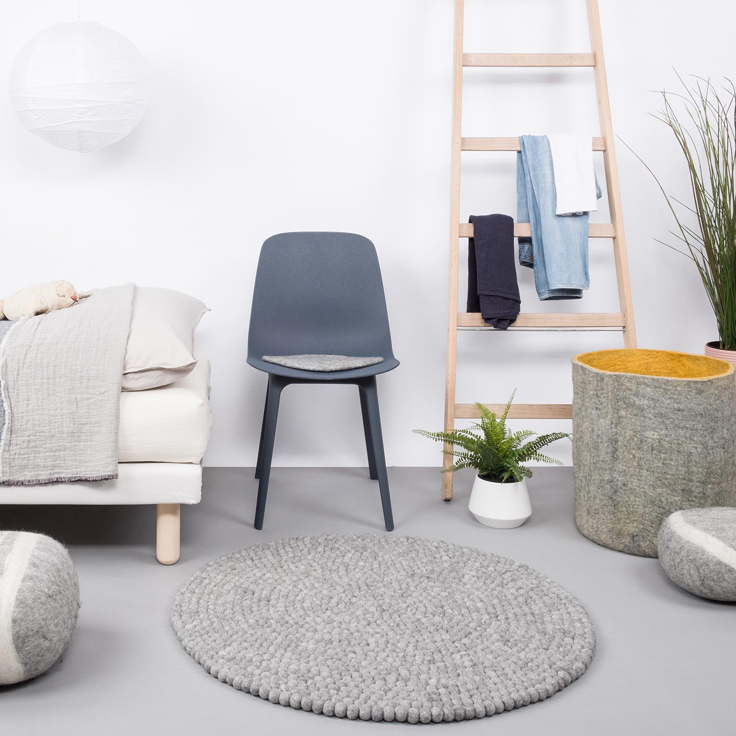 myfelt carl filzkugelteppich rund grau meliert 51904