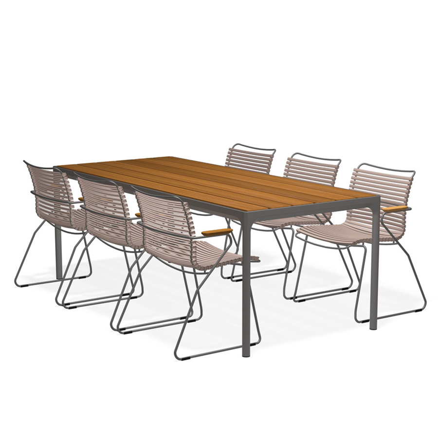 HOUE - Set Four Tisch grau 210x90 cm + 6x Click Sessel