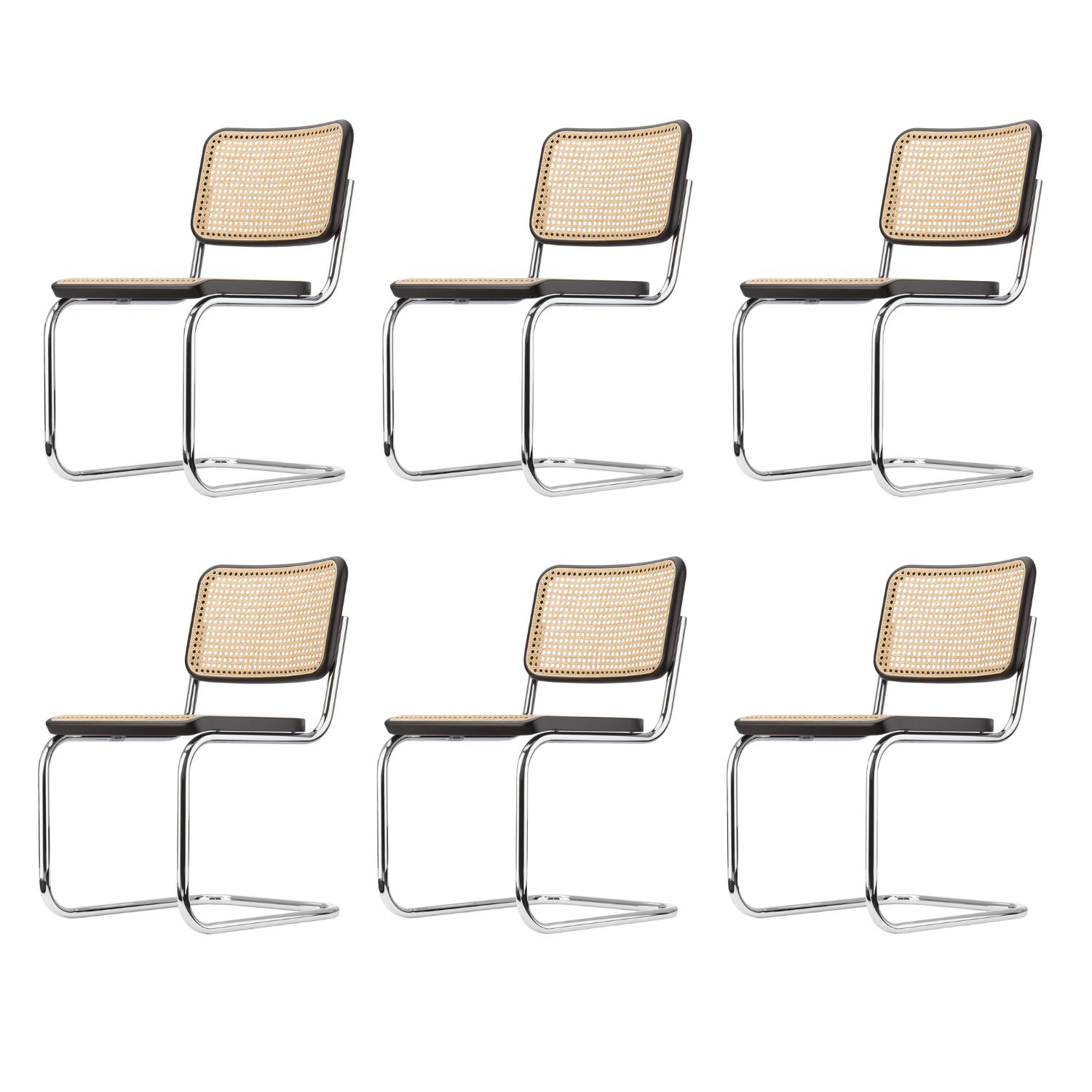 Thonet S32V Stuhl Chrom Schwarz 6er Set 103315