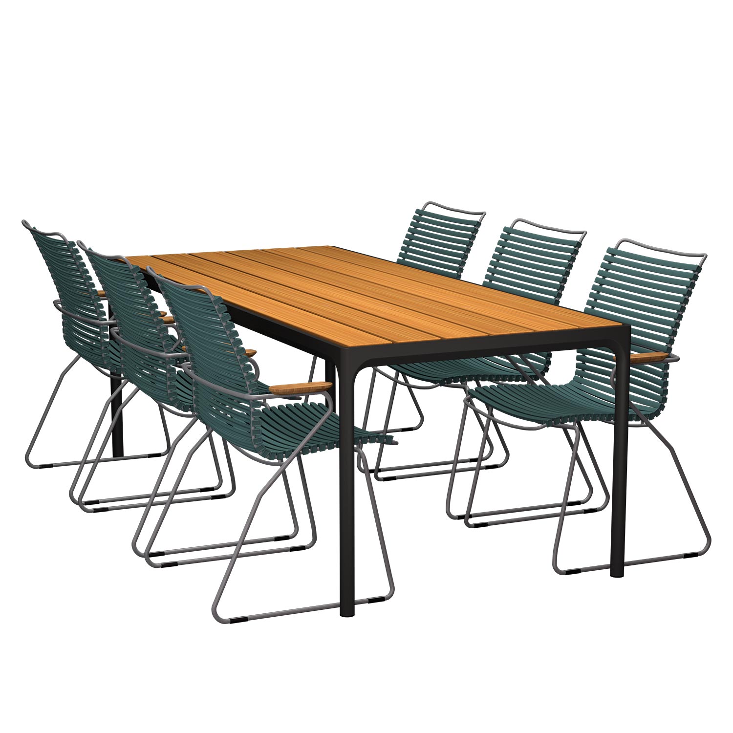 HOUE - Set Four Tisch schwarz 210x90 + 6x Click Stuhl hoch