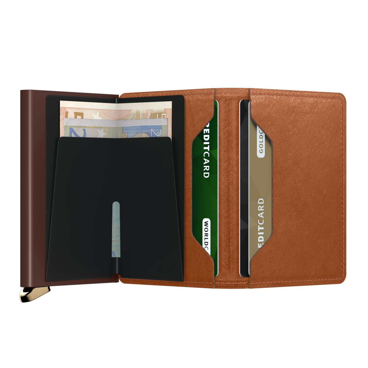secrid slimwallet Emboss Lines cognac offen 104912