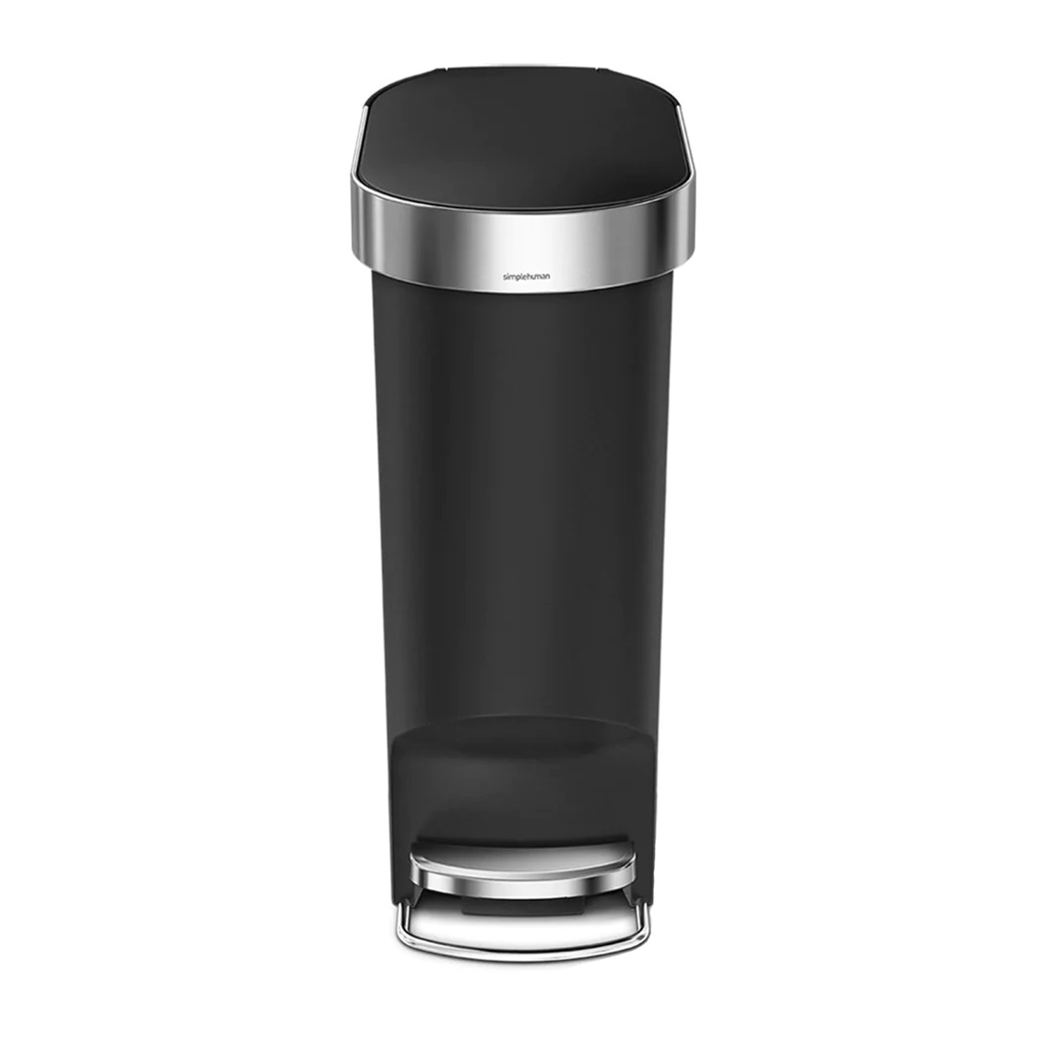 simplehuman treteimer schmal plastik schwarz frontal 98358