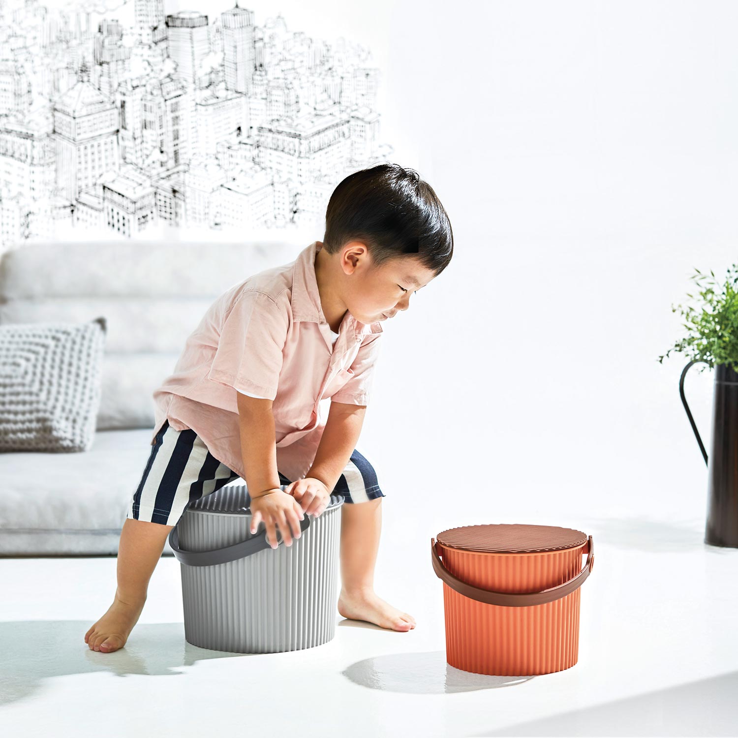 Hachiman - Omnioutil Eimer mit Deckel 4  ivory